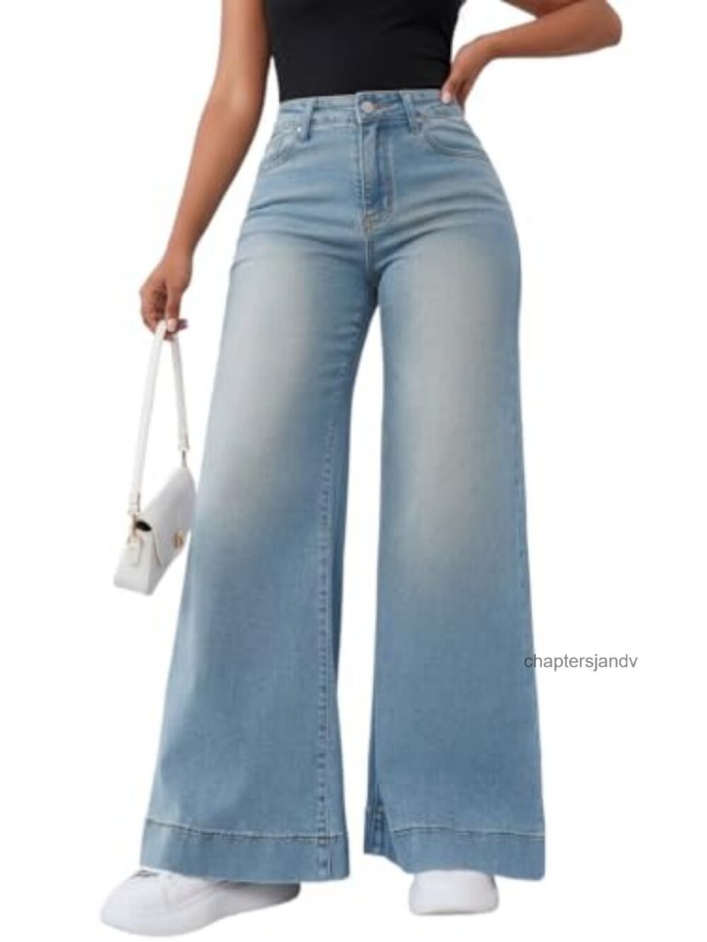 Women's Flare Bell Bottom Jeans Mid Waisted Wide Leg Bootcut Stretchy Denim